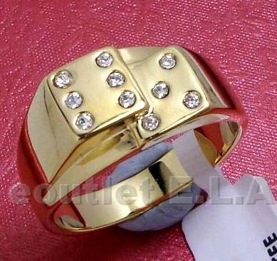 CZ DICE MENS BAND RING 14KRGP-size9